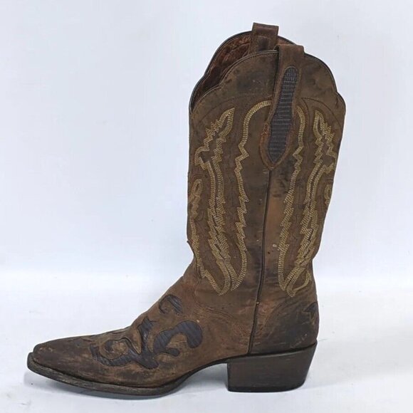 JB Dillon Embroidered Western Boots, Distressed Goat Leather Boots, Size 8D - Picture 9 of 12